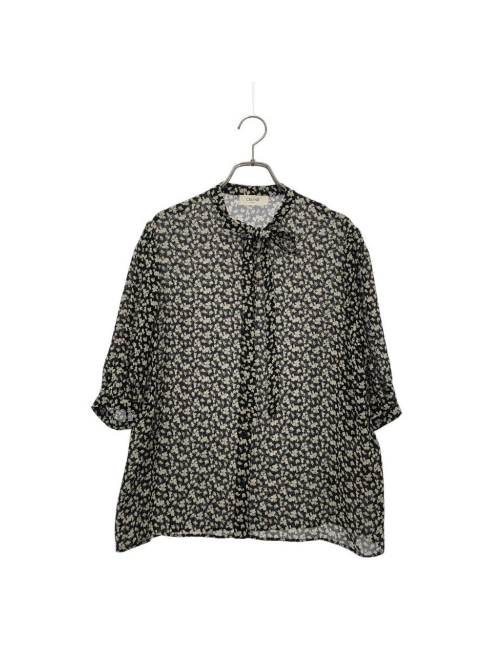 Celine Bow Tie Shirt Long Sleeve Black White 38 Blouse